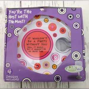 4 Party Cocktail Plates Wine Holder Melamine New Picnic